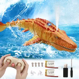 Electricrc Animals Qdragon 24Gリモートコントロール恐竜プールおもちゃ子供用Lakeswimming Poolbathoutdoor RC Mosasaurus Boats with Batteries 230814