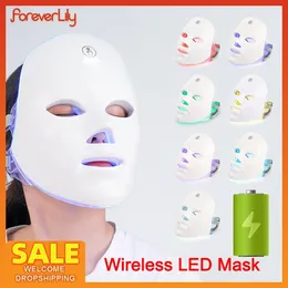 Gesichtsmassagegeräte wiederaufladbare Batterie -LED -Maske 7 Farben LED PON Therapie Schönheit Maske Haut Verjüngung Heben Dark Spot Cleaner -Gerät 230814