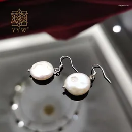 Stud Earrings Trendy Freshwater Pearl 12-13mm White Round Flat Shape Plated Beads Pendant Ear Studs Female Fashion Korean Jewelry