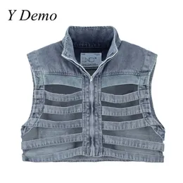 Women s Vests Y Demo Streetwear Unisex Hollow Out Bones Cowboy Vest High Street Skeleton Outerwear Hiphop 230815