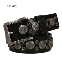 Belts Metal Rivet Cowboy Belt Genuine Leather Cowskin Men Belt Punk Rivet Jeans Belts For Men Ceinture Homme Cinturones Hombre 230814