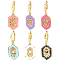 Hoop Ohrringe Eyika Trendy Gold plattiert geometrische Hexagon Herz Drop Hand bemalt Multicolon Emaille Pendientes Aro Charme Schmuck Schmuck