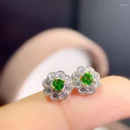 Brincos de garanhão elegante e fofo sol flor redonda natural Green Diopside Gemstone S925 Silver Girl Party Gift Jewelry