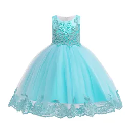 Девушка платья аппликация кружевные девушки платье для вечеринки для девочек летние платья для детей день рождения принцесса свадебные платья подружки невесты 3-10 лет vestidos 230815