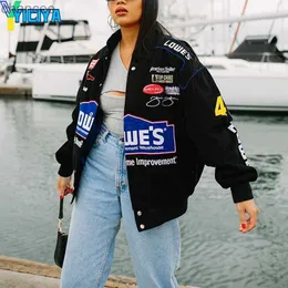 Yiciya Bomber Women Varsity Jacket Black Oversiz Racing Punk Motorcycle University Y2K 야구 재킷 Long Sleeves Coat Top HKD230815
