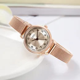 Femmes lumière luxe mode tempérament cadran rond simple échelle numérique maille en acier inoxydable avec montre à quartz montre de luxe cadeaux