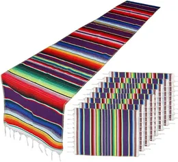 Table Runner 9 Pack Mexican Stripe Table Runner Placemats Cotton Dining Table Decoration for Cinco De Mayo Mexican Fiesta Party Wedding 230814