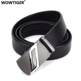 Andra modetillbehör bälten Wowtiger Silver Color Metal Luxury Automatic Buckle Men Belt High Quality Black Wearresistent Leather for Men 35cm Bredd 230814
