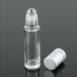 Óleos essenciais de vidro transparente garrafas de rolos reabastecidos 10 ml rolagem em perfume garrafas de óleo essencial com rolo de aço inoxidável e prata uaqb