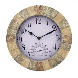 Wall Clocks Multipurpose Outdoor Hanging Clock Waterproof Temperature Display Non Ticking For Garden Office Yard Farmhouse Decoration