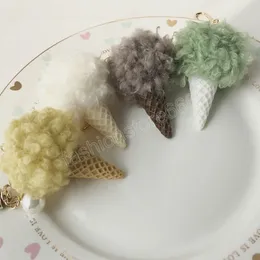 Ice Cream Keychain For Women Lovely Pom Pom Ball Bag Charm Hanging Ornament Keychain Pouch Accessories Gifts