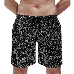 Men's Shorts Lines Art Print Gym Summer Sunflower Floral Sports Beach Quick Drying Casual Printed Plus Size Trunks