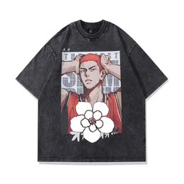 Herren T-Shirts Vintage gewaschene T-Shirts für Männer Digitale Druck Anime Grafik T-Shirt Hochqualität Frauen Frauen übergroße Tee Baumwolle Streetwear