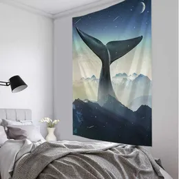 Tapisserier Whale Tail Creative Printing Tapestry Wall Hanging Sea Beach Handduk Picknickmatta vardagsrum Heminredning