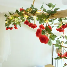 装飾的な花2m LED人工シルクバラの花Rattan Vine String Light Fake Lights Garland for Home Wedding Decoration