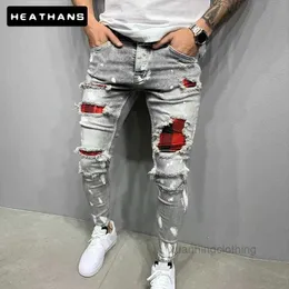 Mężczyźni Slim-Fit Rise Męskie dżinsy Paintowane moda Patch Beggar Pants Jumbo Mens Pencil Drop 8d0j