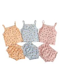 Комплекты одежды Детские шорты-бретельки с цветочным узором Обтягивающие широкие с высокой талией Милый стиль Прохладная летняя одежда