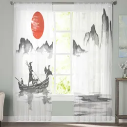 Curtain Traditional Painting Chiffon Sheer Curtains For Living Room Bedroom Decor Kitchen Window Voiles Tulle Curtain