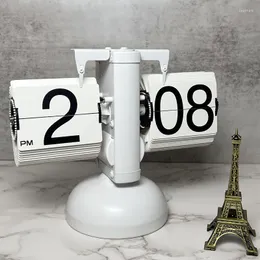 Bordklockor Flip Desk Clock Unique Fashionable Mechanical Retro Automatisk sida Turning Quartz för hemmakontorets gåvor Dekoration