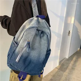 Backpack Gradient Color Blue Denim Women Fashion Bags 2023 Men's Black Canvas Backbags Packs Casual Travel Bag Big Capacity