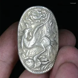 Decorative Figurines Old Chinese Miao Silver Carve Dragon And Phoenix Jewellery Hand Ring Amulet Mascot Gift Couple