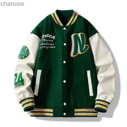 Lettere ricamarie N uomini Bomber varsity Giacca oversize oversize Y2K cappotti da baseball da donna manica in pelle verde abbigliamento autunnale HKD230815