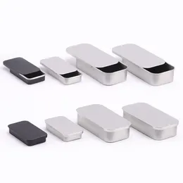 Empty Small Rectangle White Black Mint Cosmetic Brow Soap Solid Perfume Lip Balm slide top rectangular metal Tin Case Box Container Ounug