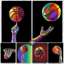 Leinwand Malerei Sport Basketball Pop Art Farbe abstraktes Basketball -Poster und Drucke Wandkunst Bild Morden Pop Art Wall Boys Schlafzimmer Wohnzimmer Dekor wo6