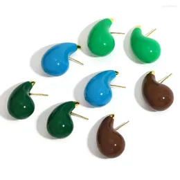 Stud Earrings AENSOA Vintage Green Blue Enamel Water Drop For Women Gold Plated Metal Chunky Dome Party Jewelry 2023