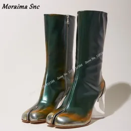 부츠 Moraima SNC Green Horse Hoof Heel Boots Strange Style Ankle Boots Shoes for Women Clear High Heel Fashion Zapatillas Mujerr 230814