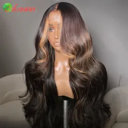 HD High High Wig Human Hair Hair Wave Wave Ombre коричневый кружевный парик с передним синтетчи для женщин, предварительно сорванных кружевными париками 13x4