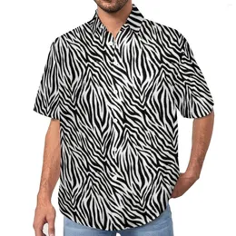 남성용 캐주얼 셔츠 얼룩말 줄무늬 동물 피부 프린트 비치 셔츠 하와이 트렌드 블라우스 남성 그래픽 플러스 크기