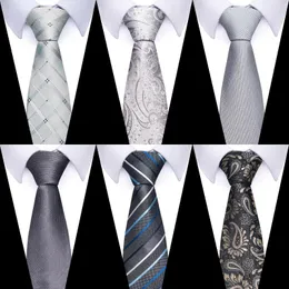 Båge slipsar silkemärke sliver slips män hög grad 8 cm fin gravatas paisley grå slips kläder tillbehör han älskares dag