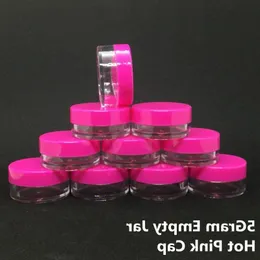 5ML 5Gram Cosmetic Clear Empty Face Cream Jar Hot Pink Cap Sample Clear Pot Acrylic Make-up Eyeshadow Lip Balm Container Bottle Travel Gsom