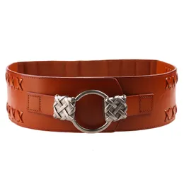 Andra modetillbehör bälten Hongmioo Women Elastic Belt cowskin äkta läder för bred midja avslappnad lyxstift spänne 230814