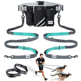 Dog Apparel Sacos de treinamento para animais de estimação Mãos de trela grátis Faixa refletora de cintura ajustável para correr para caminhada de caminhada Joging Bicking Conjunto 230814