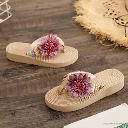 Slipper Fashion Kids Girls Summer Casual Slides Удобные льняные тапочки цветы шлепанцы платформы сандалии для женщин