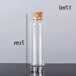 17ml 22x70x125mm 작은 미니 투명 유리 병 항아리가있는 코르크 스토퍼/ 메시지 결혼식 보석 파티 호의 fdkth