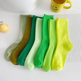 Women Socks Comfortable Breathable Cotton Long Green Fluorescent Tide Candy Solid Color Middle Tube Cute