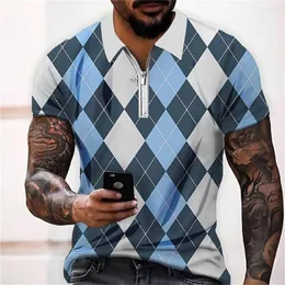 男子ポロスメンポロ半袖アーガイルTシャツターンダウンジッパープリントトップファッション特大の夏の一般シャツ衣料品デザイナー