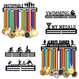 Haczyki Rails Żelazny Medal Hanging Uchwyt 30 Typ wielopłyny triathlon bieganie sportowym medalu piłkarskim Wyświetlacz Standhanger Wall Decor Metal Frame 230814