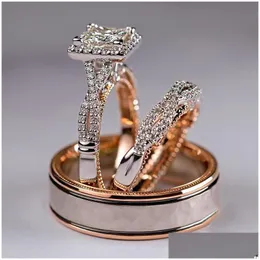 Com Side Stones Men clássico Mulheres Diamante Ring Moda Rosegold Casais empilháveis ​​anéis para noivado de noivado Jóias DRIP DROW DHRZI