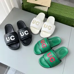 Designer loafer mule gladiator sommar simma sandal sandal slip på sko med låda strand tofflor läder platt klack tofflor kvinnor glider mode man pool kudde bild