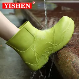 Botas yishen mulheres botas de chuva tendência andando sapatos casuais botas à prova d'água no fundo grosso de 4,5 cm de botas de botas de pluie 230814