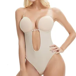 Kvinnors shapers osynliga underkläder för rygglös klänning Deep Vneck U Plunge thong bodysuit Shapewear Transparenta Brastraps sömlösa korsett BH 230815