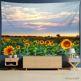 Tapissries Sunshine Sunflower Tapestry Wall Hanging Nature Landscape Hippie Plants Home Bedroom Room Decor R230815