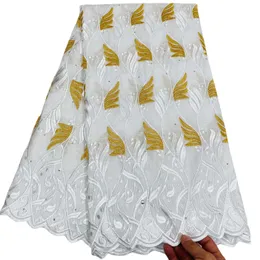 KY-5063 Tessuto di pizzo svizzero voile artigianale per cucire con strass Panno di cotone decorativo ricamato 5 metri Stile di design africano Festa di compleanno per donne Autunno 2023