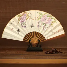 Figurine decorative ventola di carta xuan portatili portatili cinesi vintage dipinto a mano pieghevole di alto grado estate di bambù Abanicos Para Boda