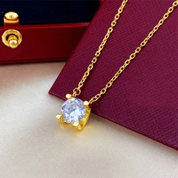 Collane con ciondolo con diamante singolo per donna uomo gioielli firmati argento catena in oro rosa fascino coppie collana di diamanti regalo di fidanzamento, festa di matrimonio, anniversario