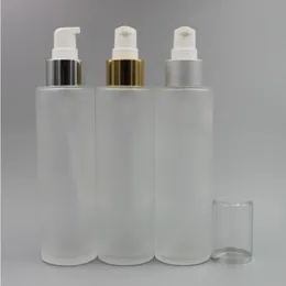 120 ml leere Frostglas-Spray-Flasche mit feinem Nebel, 4 Unzen, nachfüllbarer runder Glas-Creme-Pumpspender, Gold-Silber-Kragen mit Aluminium-Sprühgerät, Gmcl